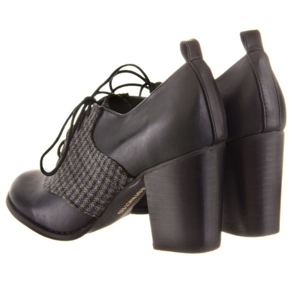 Plaid Lace Up Oxford High Heel Pump in Black - Picture 3 of 5